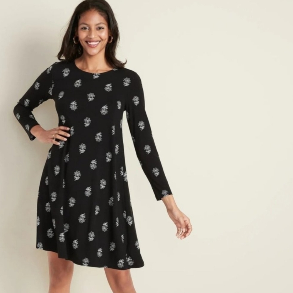 Old Navy Womens Long Sleeve Flower Print Dress Size XS Blue NWT Jersey Knit